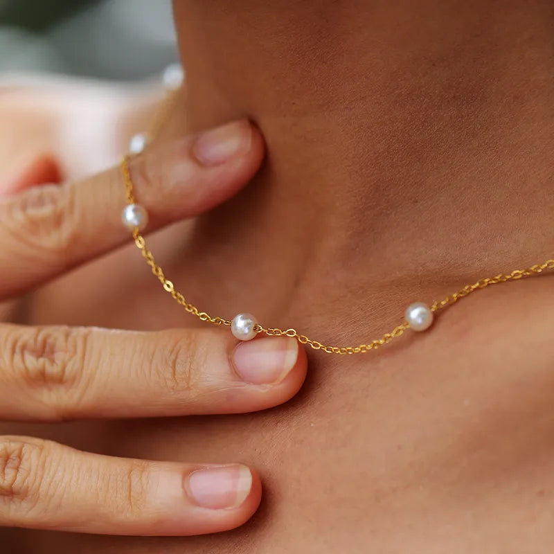 201 Stainless Steel 18K Gold Plated Cute Simple Style Chain Solid Color Necklace Simple Minimalist Summer Beaded Jewelry