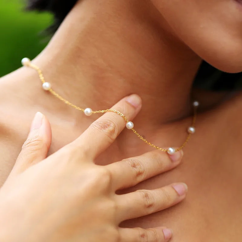 201 Stainless Steel 18K Gold Plated Cute Simple Style Chain Solid Color Necklace Simple Minimalist Summer Beaded Jewelry