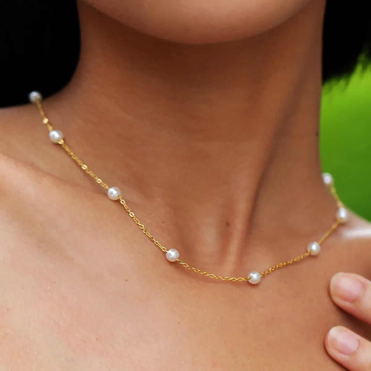 201 Stainless Steel 18K Gold Plated Cute Simple Style Chain Solid Color Necklace Simple Minimalist Summer Beaded Jewelry