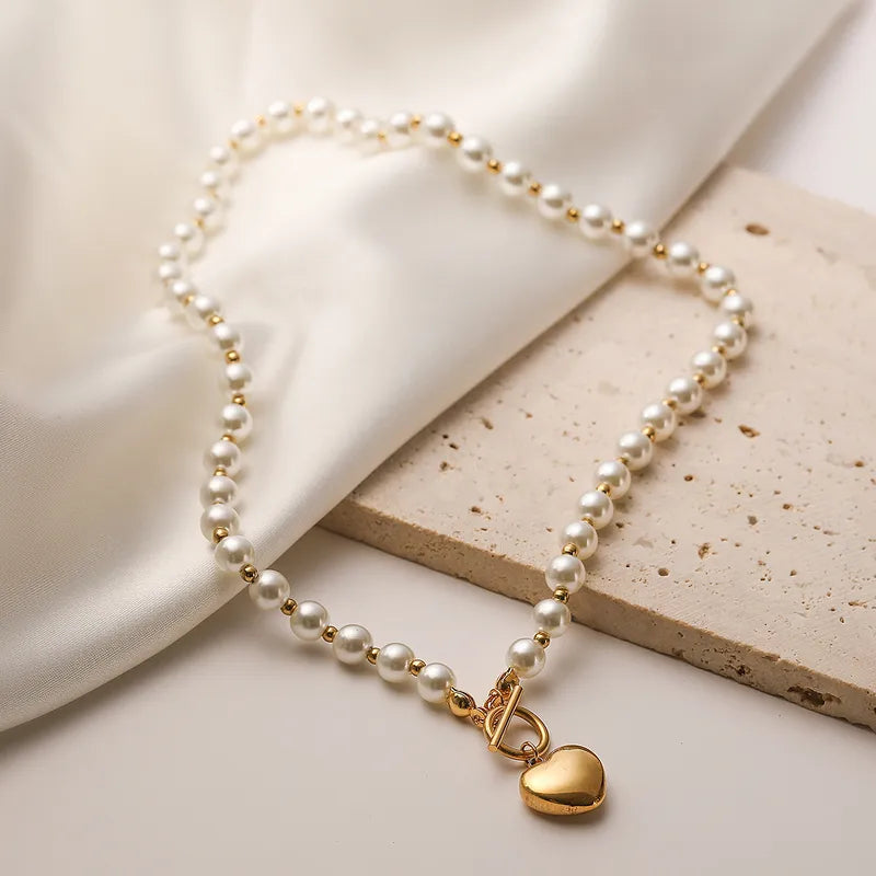 304 Stainless Steel Simple Style Commute Plating Heart Shape Pendant Necklace
