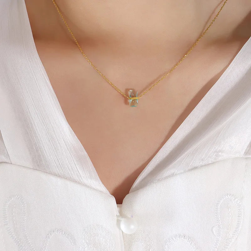 Jewelry Simple Style Square 304 Stainless Steel Zircon 18K Gold Plated Plating Pendant Necklace Birthstone Necklace Water-resistant Jewelry Fall & Winter Jewelry