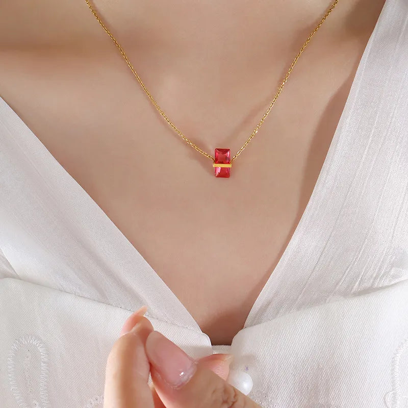 Jewelry Simple Style Square 304 Stainless Steel Zircon 18K Gold Plated Plating Pendant Necklace Birthstone Necklace Water-resistant Jewelry Fall & Winter Jewelry