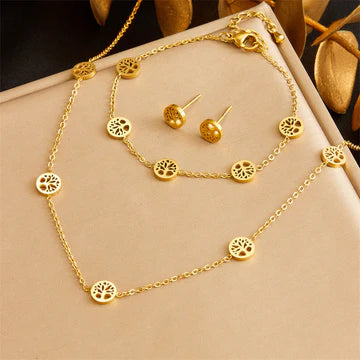 Women Fashion Plant Tree Stainless Steel Electroplating Jewelry Sets