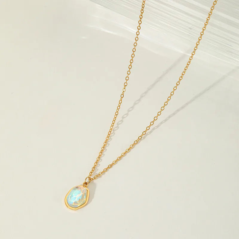 Jewelry Elegant Modern Style Irregular Geometric 304 Stainless Steel Zircon 18K Gold Plated Plating Inlay Pendant Necklace Cable Chain