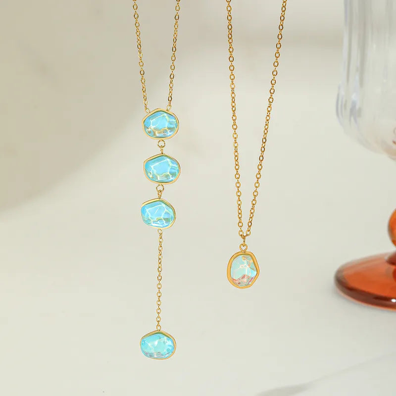 Jewelry Elegant Modern Style Irregular Geometric 304 Stainless Steel Zircon 18K Gold Plated Plating Inlay Pendant Necklace Cable Chain