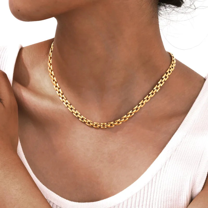Geometric 201 Stainless Steel 18K Gold Plated Bracelets Necklace Chain
