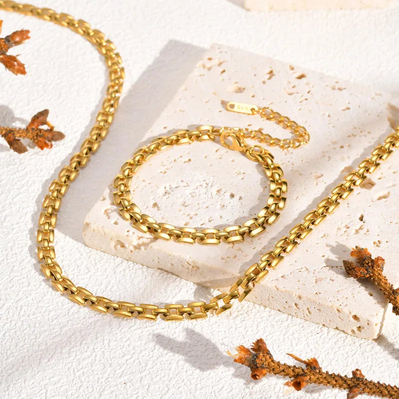 Geometric 201 Stainless Steel 18K Gold Plated Bracelets Necklace Chain