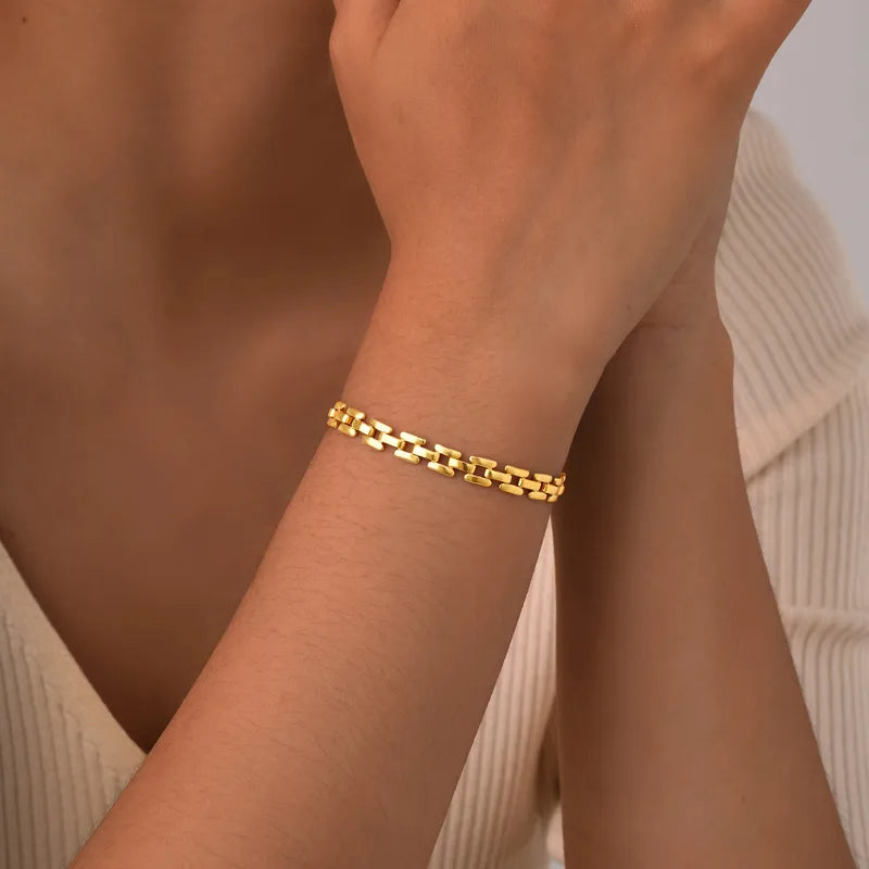 Geometric 201 Stainless Steel 18K Gold Plated Bracelets Necklace Chain