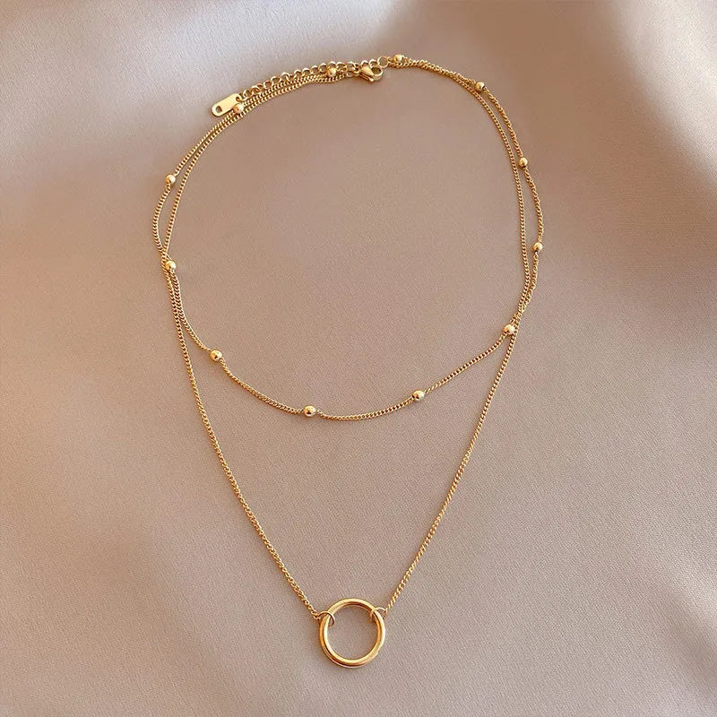 Jewelry Simple Style Round 304 Stainless Steel Layered Necklace