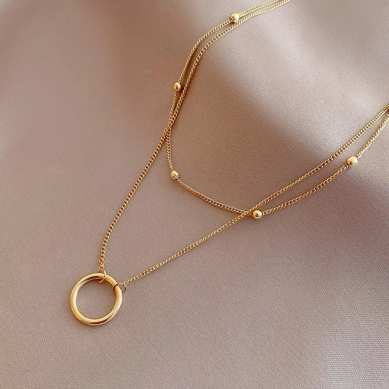 Jewelry Simple Style Round 304 Stainless Steel Layered Necklace