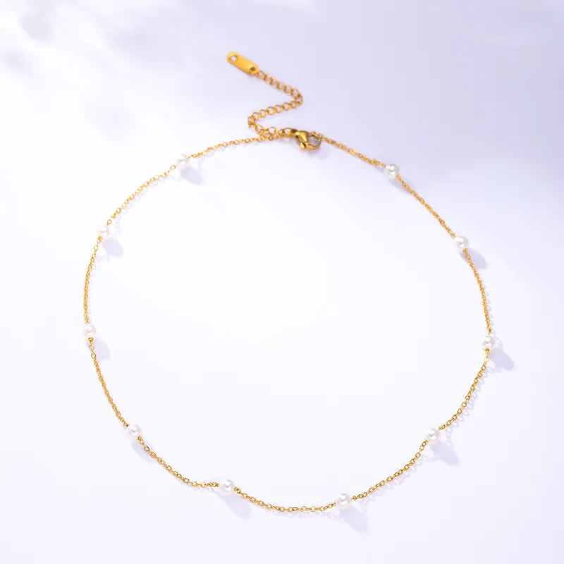 201 Stainless Steel 18K Gold Plated Cute Simple Style Chain Solid Color Necklace Simple Minimalist Summer Beaded Jewelry