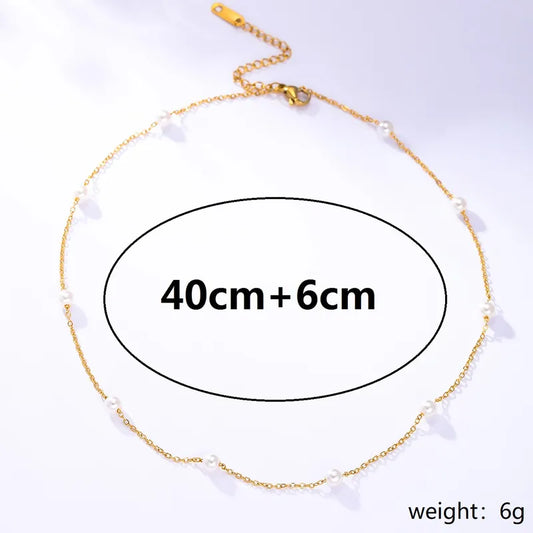 201 Stainless Steel 18K Gold Plated Cute Simple Style Chain Solid Color Necklace Simple Minimalist Summer Beaded Jewelry