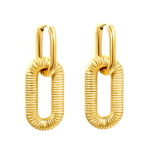 oval earrings with horizontal stripes Gold color