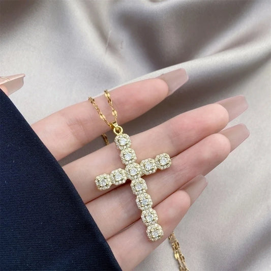 Heavy Cross stainless Steel Plating Inlay Zircon Pendant Necklace