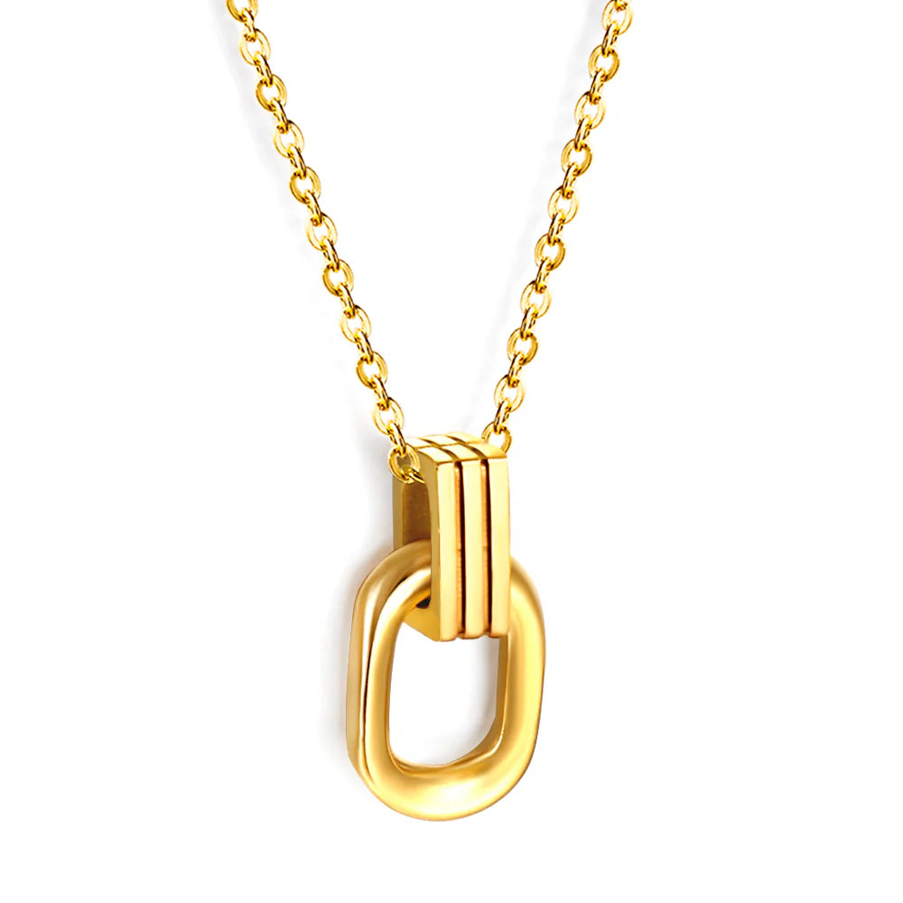 Long round frame clasp pendant necklace