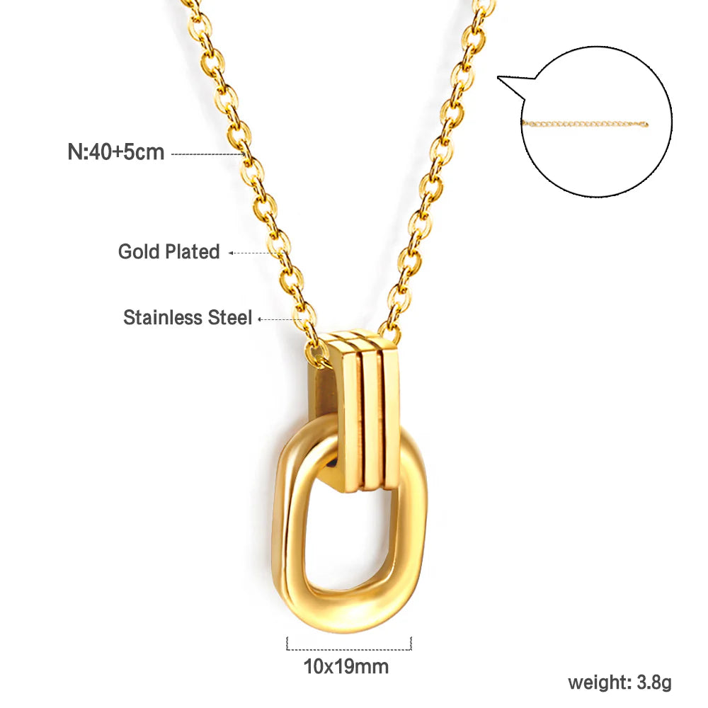 Long round frame clasp pendant necklace