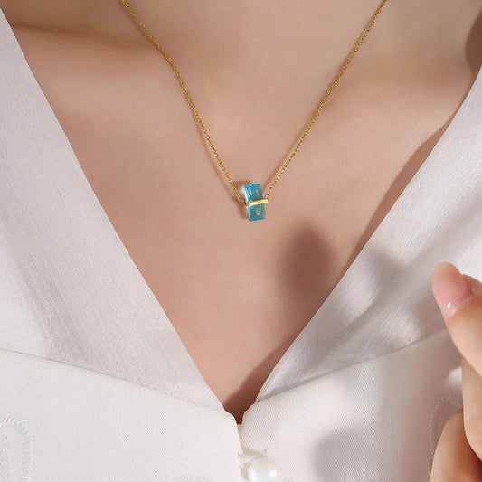 Jewelry Simple Style Square 304 Stainless Steel Zircon 18K Gold Plated Plating Pendant Necklace Birthstone Necklace Water-resistant Jewelry Fall & Winter Jewelry