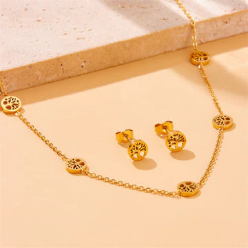 Women Fashion Plant Tree Stainless Steel Electroplating Jewelry Sets