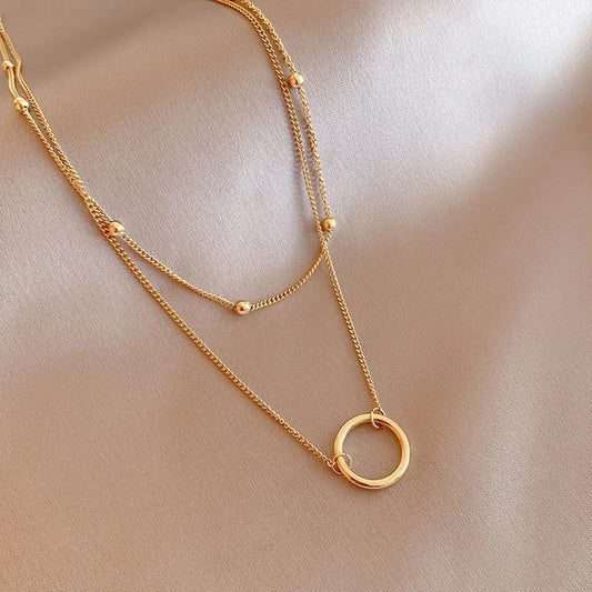 Jewelry Simple Style Round 304 Stainless Steel Layered Necklace